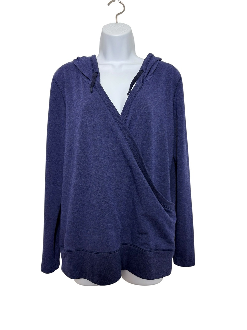 Eddie Bauer SzL Cozy Wrap Hoodie Sweatshirt Blue Soft Lounge Stretch Pullover